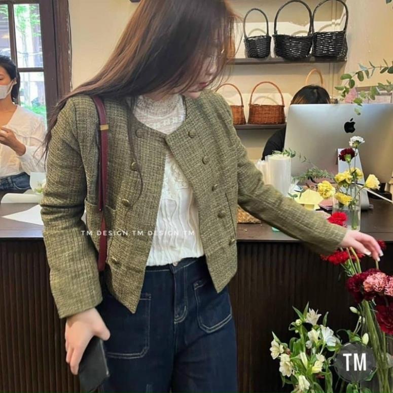 8789# Áo dạ Tweed nhũ cúc đồng