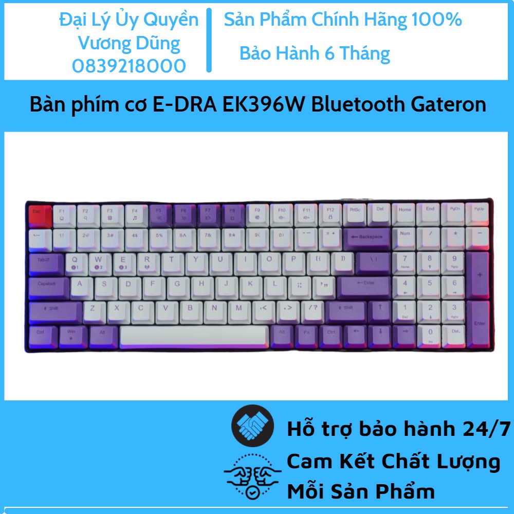 Àn phím cơ E-DRA EK396W Bluetooth Gateron  - Hàng Chính Hãng - Bảo Hành 24 Tháng