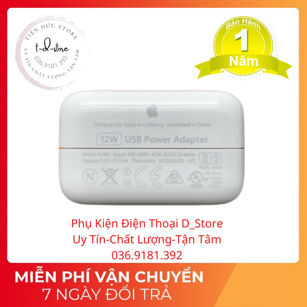 Củ sạc nhanh ipad chính hãng 12W chính hãng bảo hành lỗi 1 đổi 1