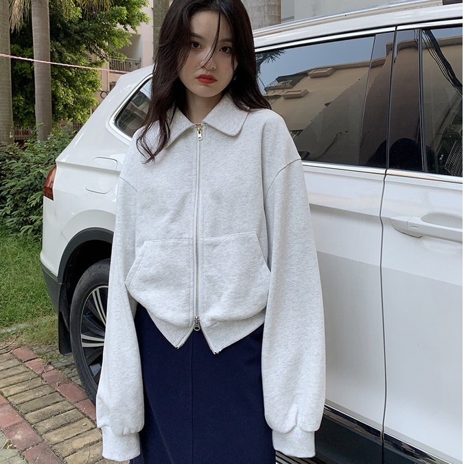 Áo Sweater Dáng Rộng Phối Khóa Kéo Thời Trang Mùa Thu Dành Cho Nữ