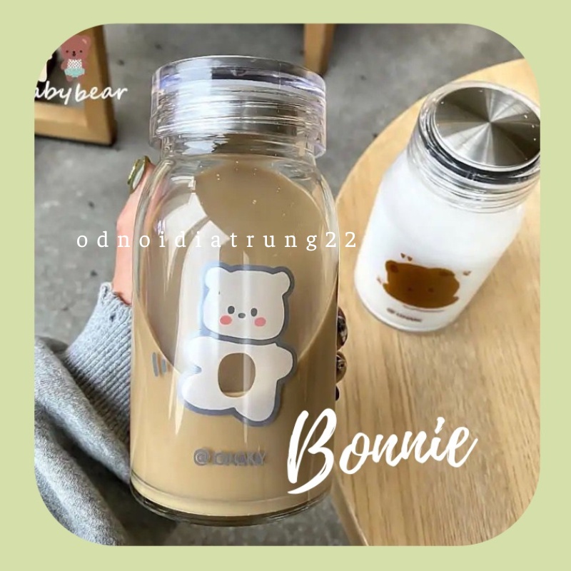 Bình Nước Thủy Tinh 500ml HÌnh Gấu Phong Cách Hàn Quốc Thể Thao
