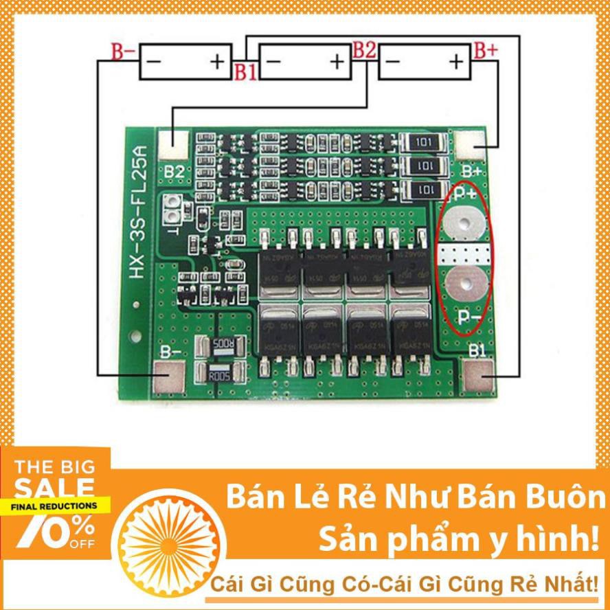 Mạch Sạc Và Bảo Vệ Pin 3S Lithium 25A Li-Ion 18650 - NTHN