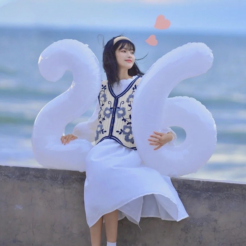 Bóng bay tuổi sinh nhật 0-9 size 32 inch màu trắng trang trí sinh nhật, chụp ảnh siêu xinh