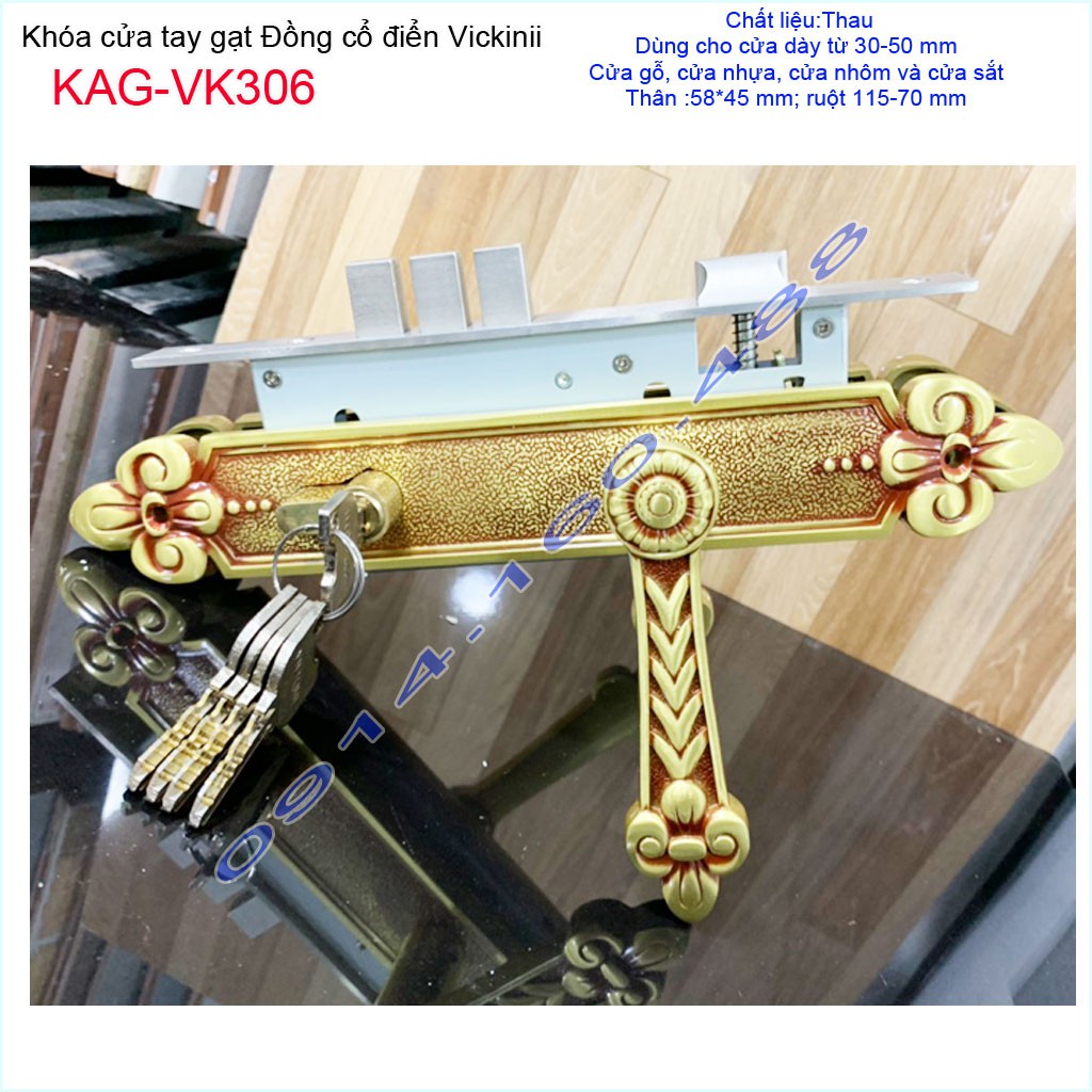 Khóa cửa vàng đồng cao cấp KAG-VK306, Khóa cửa phong cách Hoàng Gia mạ vàng đồng cao cấp