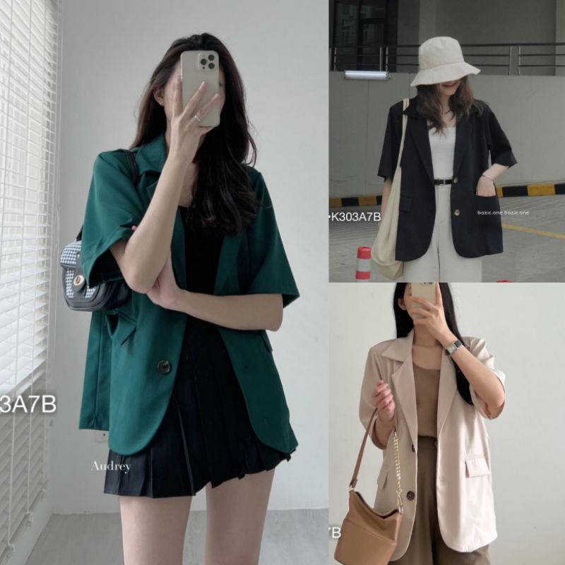 Áo Blazer Tay Ngắn Công Sở Áo Vest Nữ Hàn Quốc Dáng Rộng Túi Nắp Màu Đen/Nâu/Kem/Xanh | BigBuy360 - bigbuy360.vn