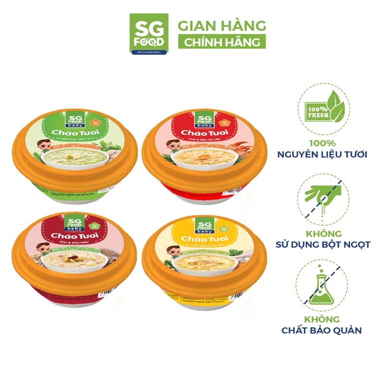 Cháo tươi Baby chén Sg Food 240g cho trẻ từ 10 tháng tuổi trở lên.