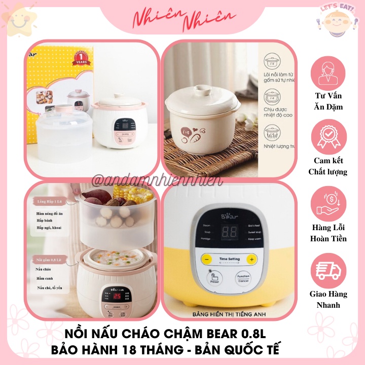 Nồi nấu cháo chậm Bear 0.8 lít, nồi chưng yến  -