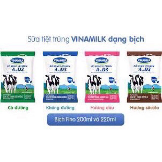 Nửa thùng sữa Vinamilk có đường/ ít đường/ không đường/dâu/ socola 220ml (24 bịch)