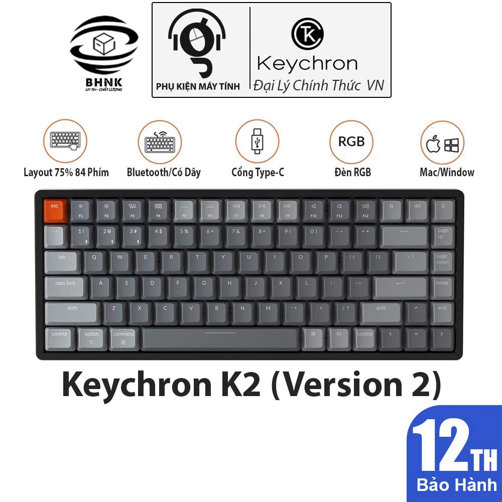 Bàn phím cơ Keychron K2/led RGB - Bluetooth (Version 2)