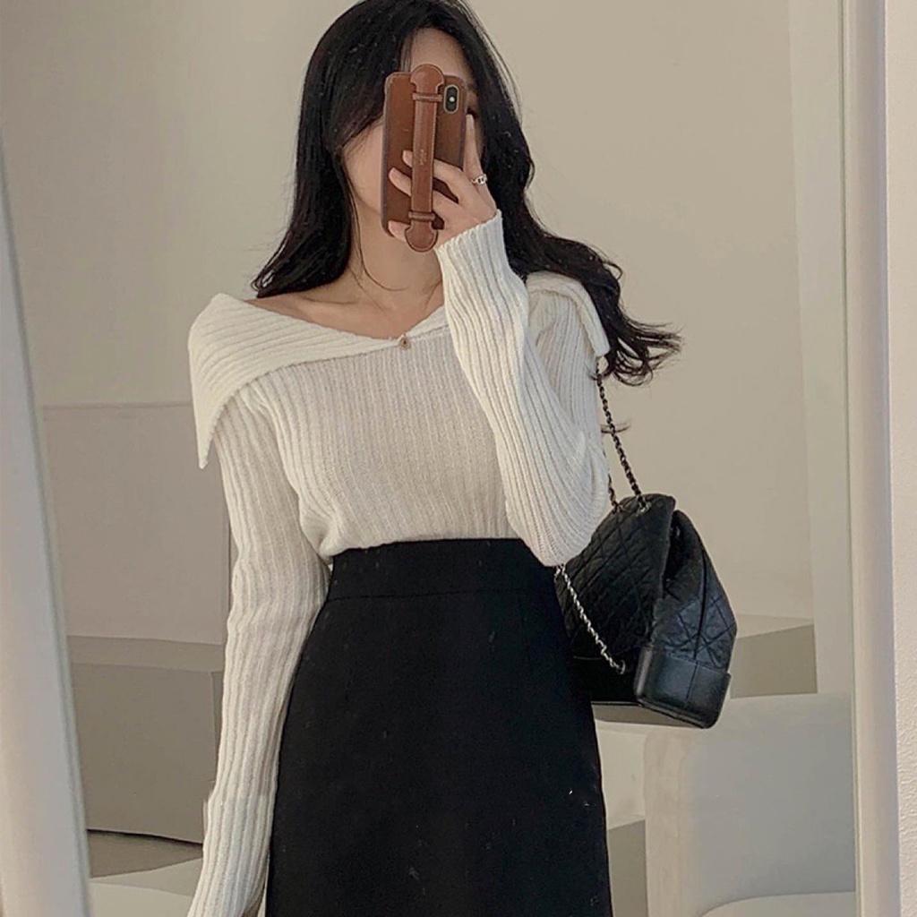 Áo len tăm dài tay cổ kiểu phối bèo tiểu thư (hàng QC) - Ảnh thật cận chất | BigBuy360 - bigbuy360.vn