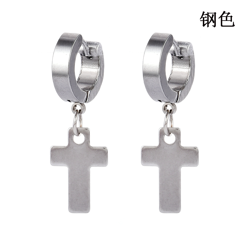 Cross Earrings Non-Piercing Stainless Steel Cross Clip on Men Women Dangle Hoop Jewelry