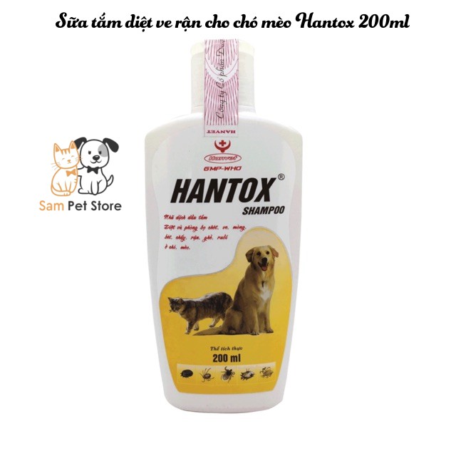 Sữa Tắm Trị Ve Rận Bọ Chét Chó Mèo Hantox Vàng chai 200ml