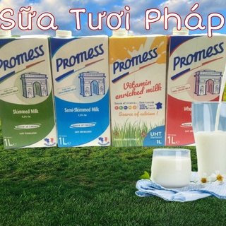 HỎA TỐC-1 Hộp Loại 1 Lít Sữa Nguyên Kem - Ít Béo - Không Béo PROMESS Nhập Khẩu Pháp