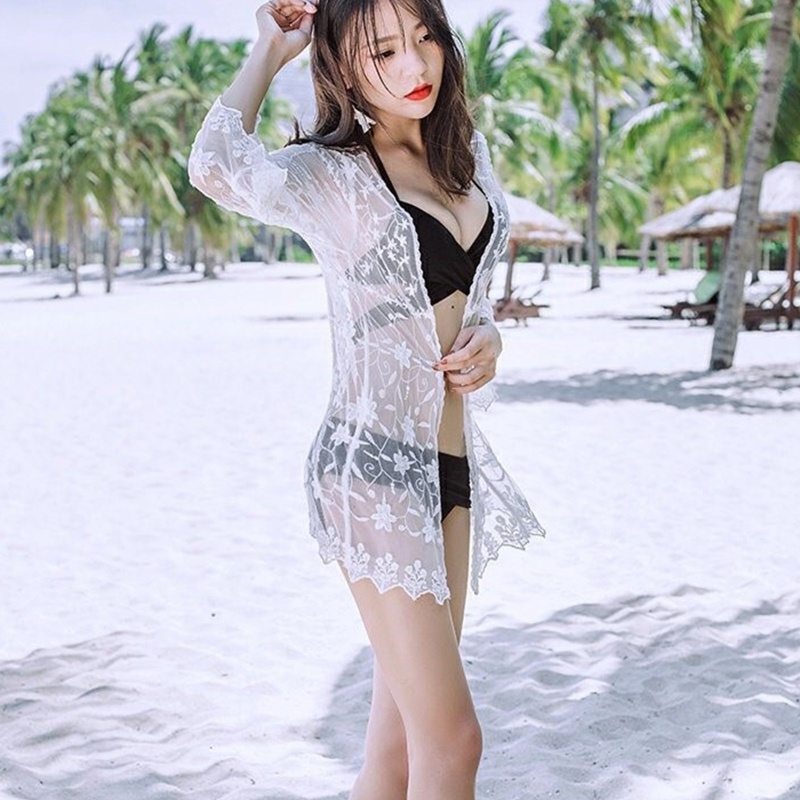 Áo Khoác Ngoài Bikini 3 4 Tay Ngắn Họa Tiết Hoa Thời Trang Quyến Rũ Cho Nữ