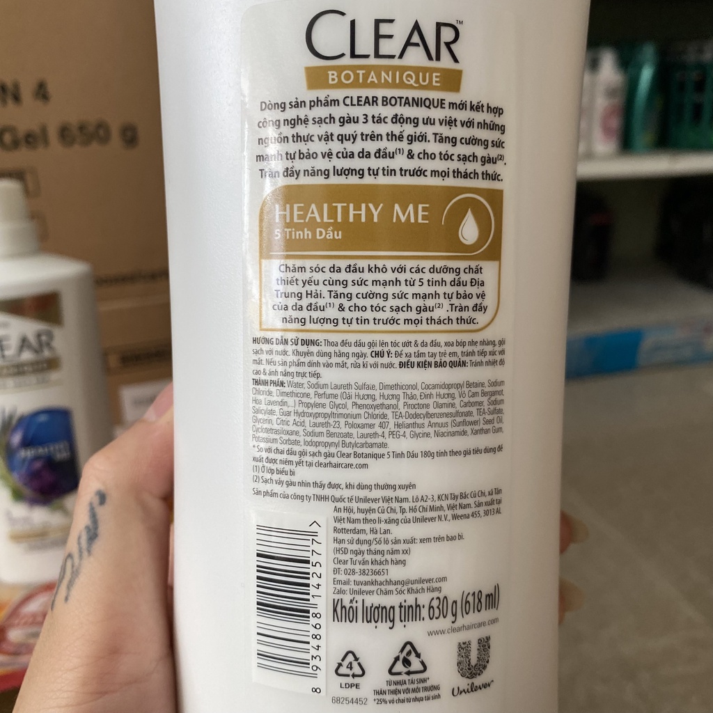 Dầu gội sạch gầu CLEAR 5 tinh dầu 650g cho da đầu khô