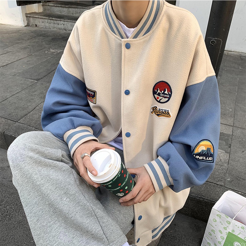 Áo khoác bóng chày cổ tròn 2 lớp thêu hình phong cách sành điệu cỡ M-5XL cho nam và nữ