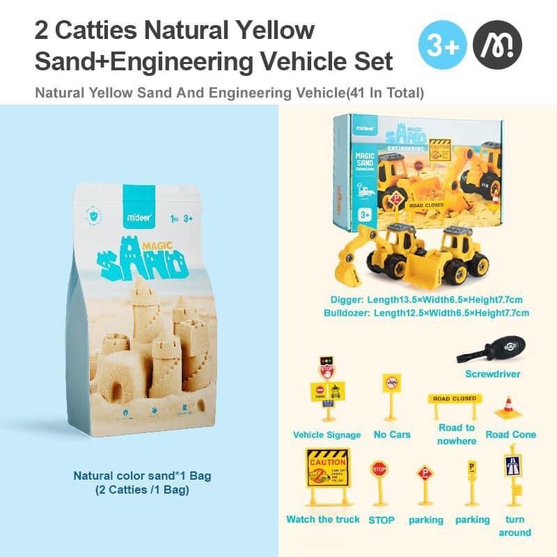 đồ chơi Mideer combo cát động lực magic sand và xe xúc cát Engineering (2 xe) cho bé chơi du lịch biển my mickey shop