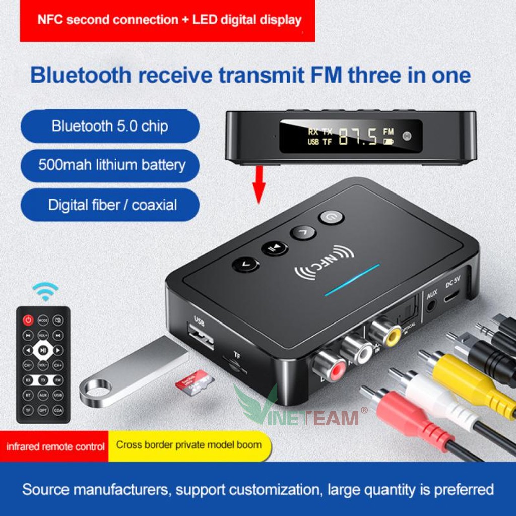 Thiết bị nhận phát bluetooth không dây NFC M6 Âm Thanh Stereo 3.5Mm Jack Cắm Aux optical coaxial input có FM -4546