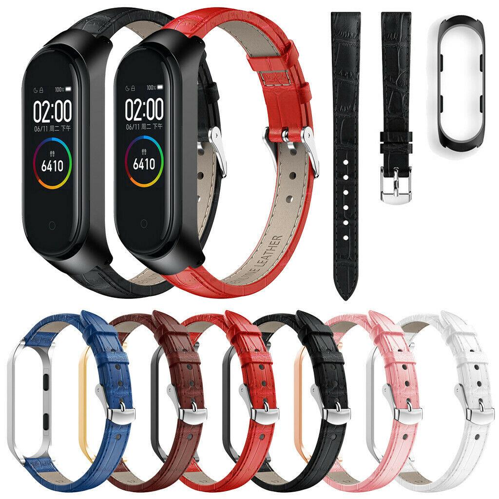 Dành cho XIAOMI MI Band 4 Dây đeo cổ tay bằng da ban đầu Dây đeo tay + Vỏ kim loại