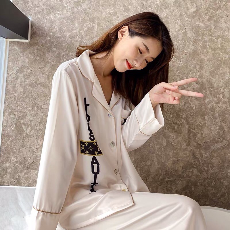 Đồ Bộ Mặc Nhà Pijama Nữ Dài Tay Cao Cấp - Đồ Ngủ Lụa Quảng Châu