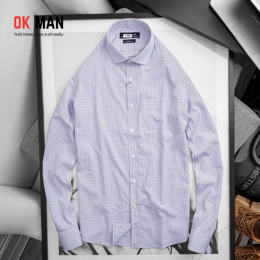 Áo sơ mi nam kẻ caro nhỏ, form slimfit, 5 màu, chất liệu cotton, OkMan - SMDT