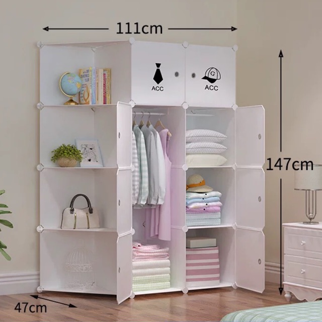 TỦ NHỰA GHÉP- TỦ QUẦN ÁO 8+4 KỆ GÓC SÂU 47cm. Tặng kèm 1 treo đồ.