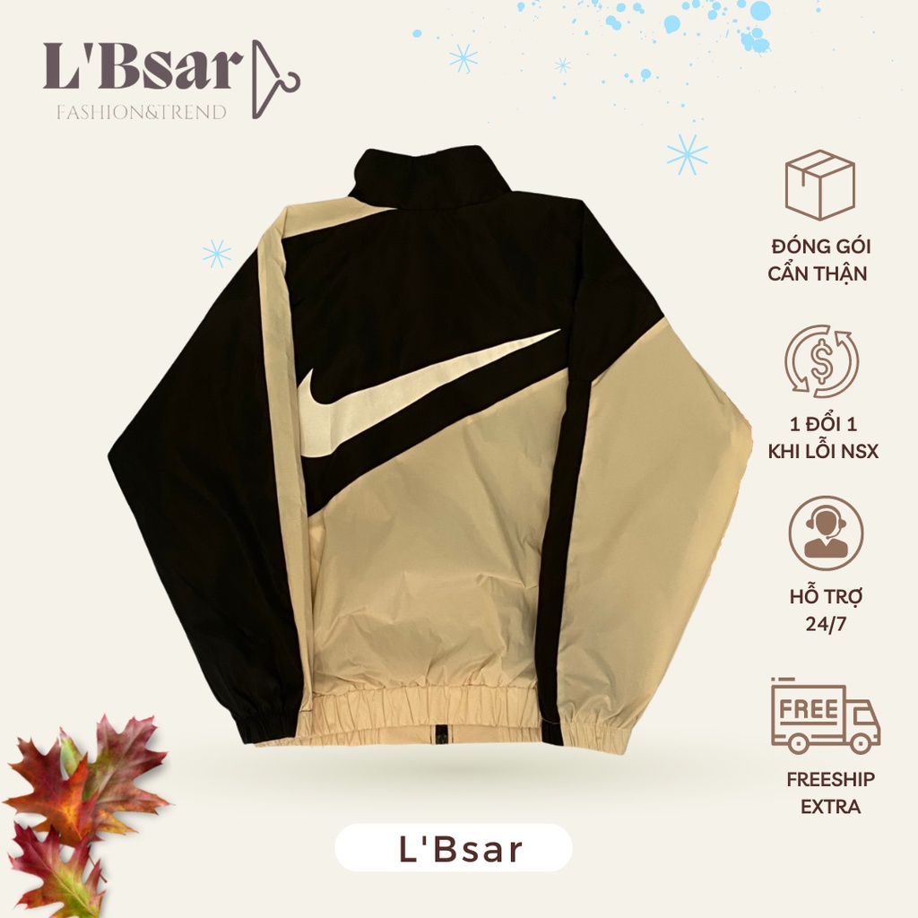 Áo Khoác Jacket Nike Màu Tan Swoosh Vintage Logo Thêu Nam Nữ Vải Dù 2 Lớp Cao Cấp LBsar