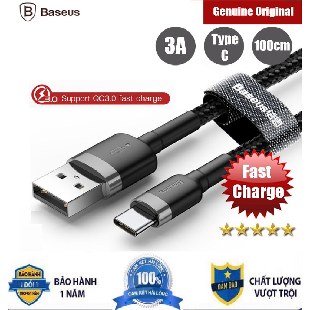 Cáp Sạc Type C Baseus Cafule 3A⚡Sạc Nhanh QC 3.0⚡Dây Sạc Nhanh Truyền Dữ Liệu Tốc Độ Cao Cho Android - BH 1 Năm