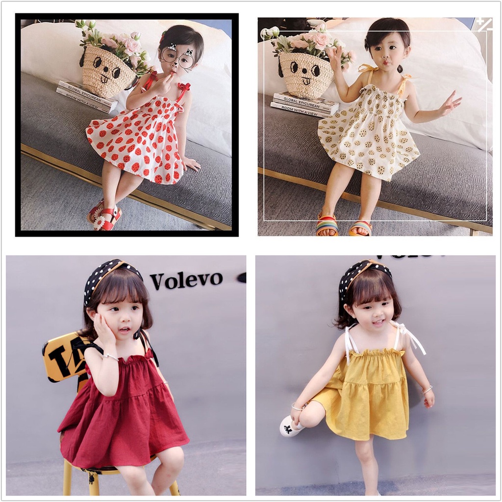 Đầm không tay in họa tiết phong cách mùa hè thời trang dễ thương cho bé gái