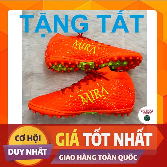 GIÀY ĐÁ BÓNG TẶNG TẤT CHỐNG TRƠN MIRA GALAXY 19.2 HÀNG CHÍNH HÃNG FULL HỘP - MAY FULL ĐẾ MÀU CAM