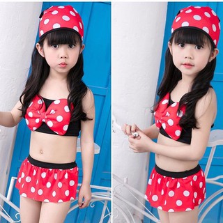 Bộ đồ bơi bé gái 3 chi tiết đỏ chấm bi