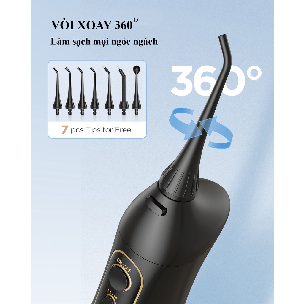 Máy Tăm Nước Cầm Tay Fairywill FW5020E Làm Sạch Răng Hiệu Quả Với Nhiều đầu tăm sử dụng trong 2 năm NK20