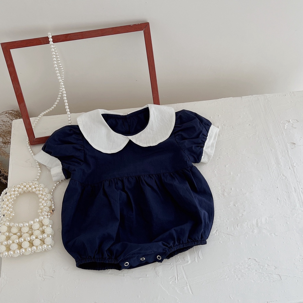 Bộ Áo Liền Quần Tay Ngắn Chất Liệu Cotton In Họa Tiết Hoa Thời Trang Mùa Hè Cho Bé Gái 0-2 Tuổi