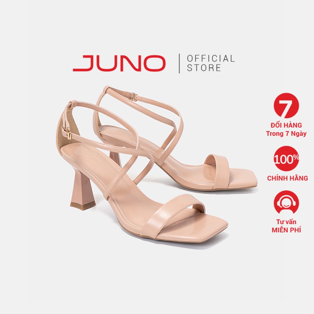 Giày Sandal Nữ 7cm JUNO Mũi Vuông Quai Xoắn Cách Điệu SD07080