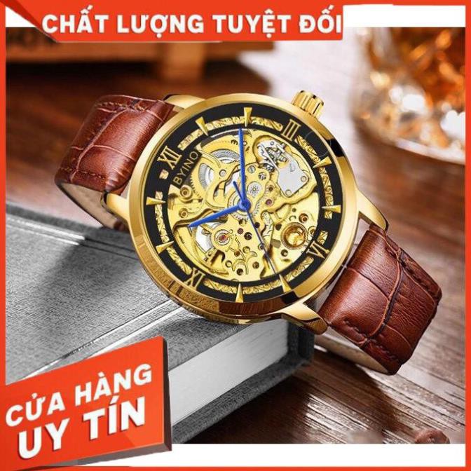 đồng hồ nam BYINO chính hãng automatic dây da cao cấp (tặng kèm hộp)