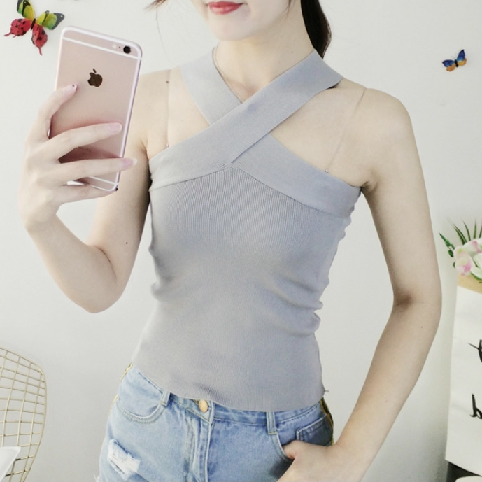 áo hai dây kiểu hàn áo 2 dây nữ croptop len áo cổ yếm bản to tiểu thư