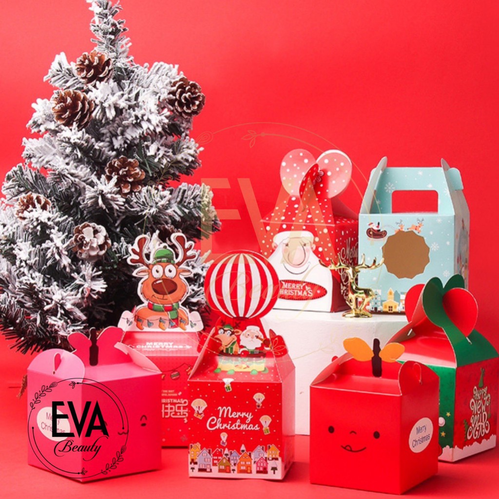Combo 5 Hộp Giấy Đựng Quà Giáng Sinh / Hộp Quà Noel Hoạt Hình Xinh Xắn Nhiều Mẫu M2014