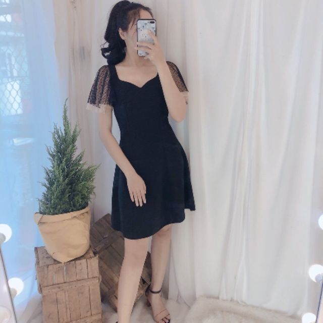 Combo đầm xòe tay phối lưới và sọc caro