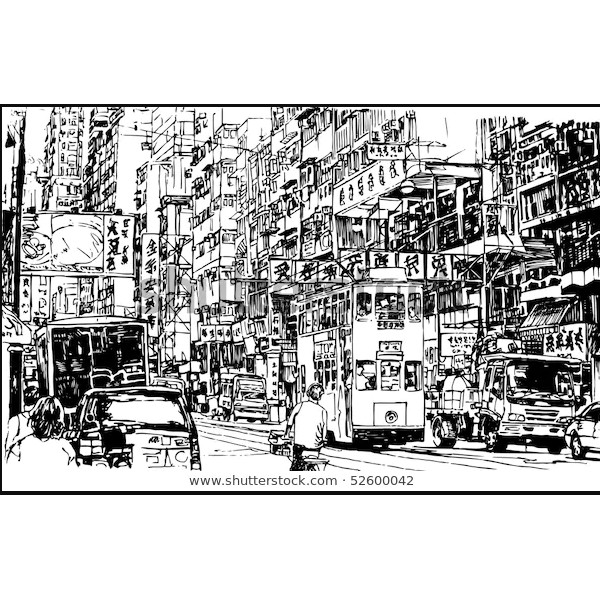 Tranh lụa 3d Hồng Kông Đường Phố Kích Thước 1,5m x 2m HKĐP06