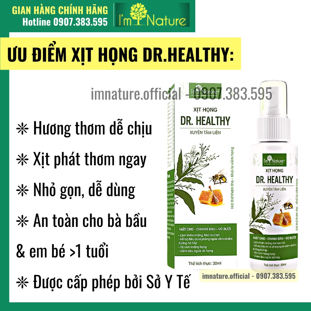 Xịt Họng Xuyên Tâm Liên Thơm Miệng Giảm Ho Ngứa Cổ Khử Mùi Hôi Miệng Dr.Healthy - Chai 30ml I’m Nature