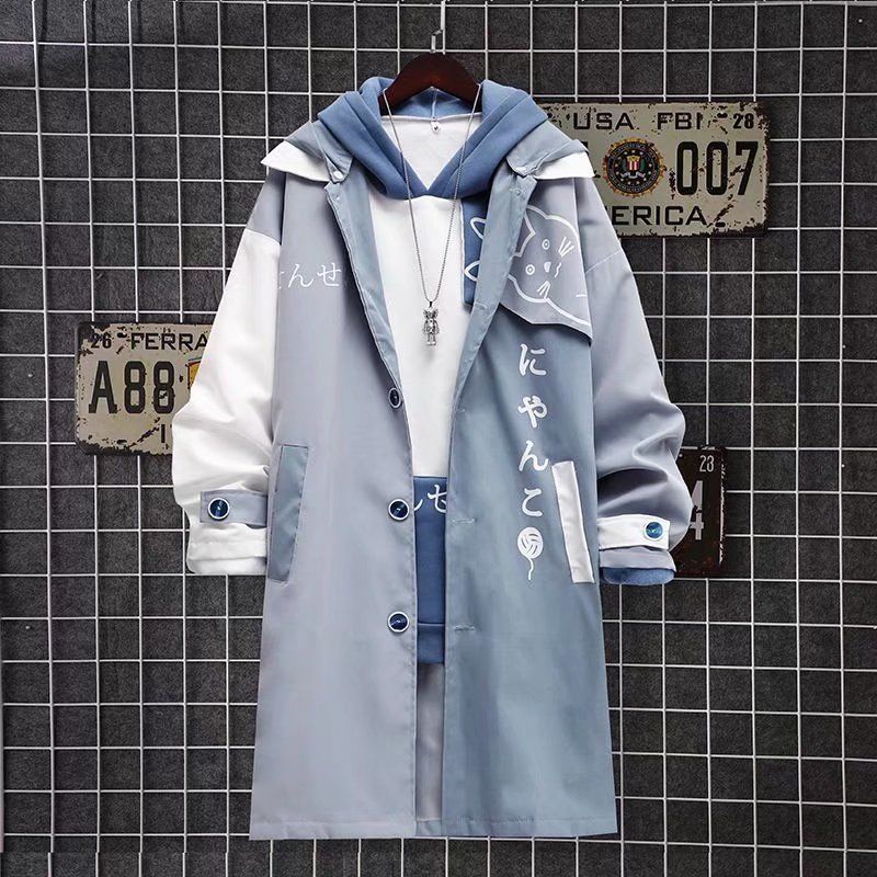 Áo Khoác Hoodie Dáng Rộng Dài Qua Gối In Hoạt Hình Mèo Kiểu Nhật Bản Thời Trang Xuân Thu Cho Nam