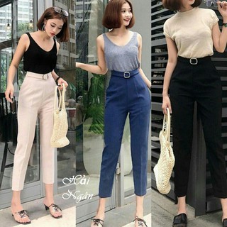 Quần baggy quần tây phối đai vuông vải tuyết mưa cao cấp