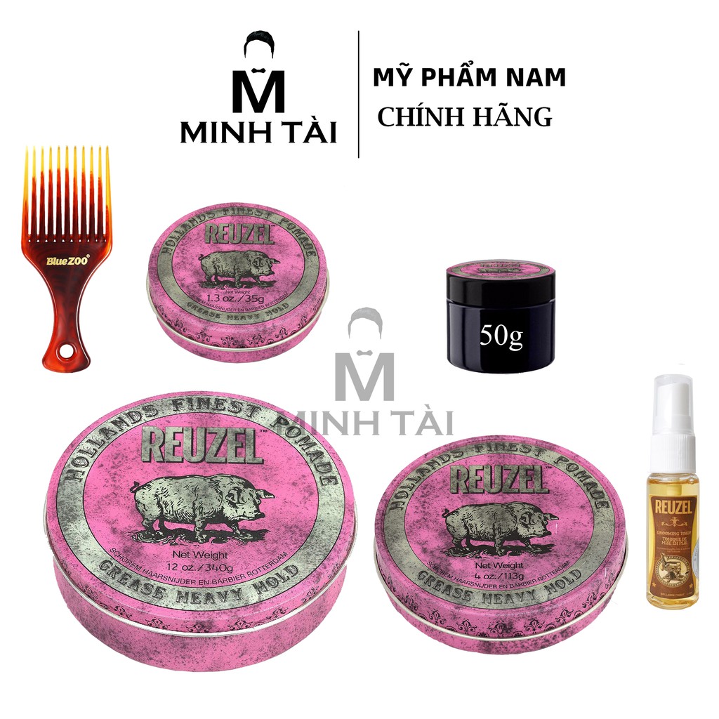 [ Full Size ] Sáp Vuốt Tóc Nam REUZEL Pink Pomade + Xịt Dưỡng Tóc Reuzel Tonic 20ml + Lược Chải Tóc Pomade