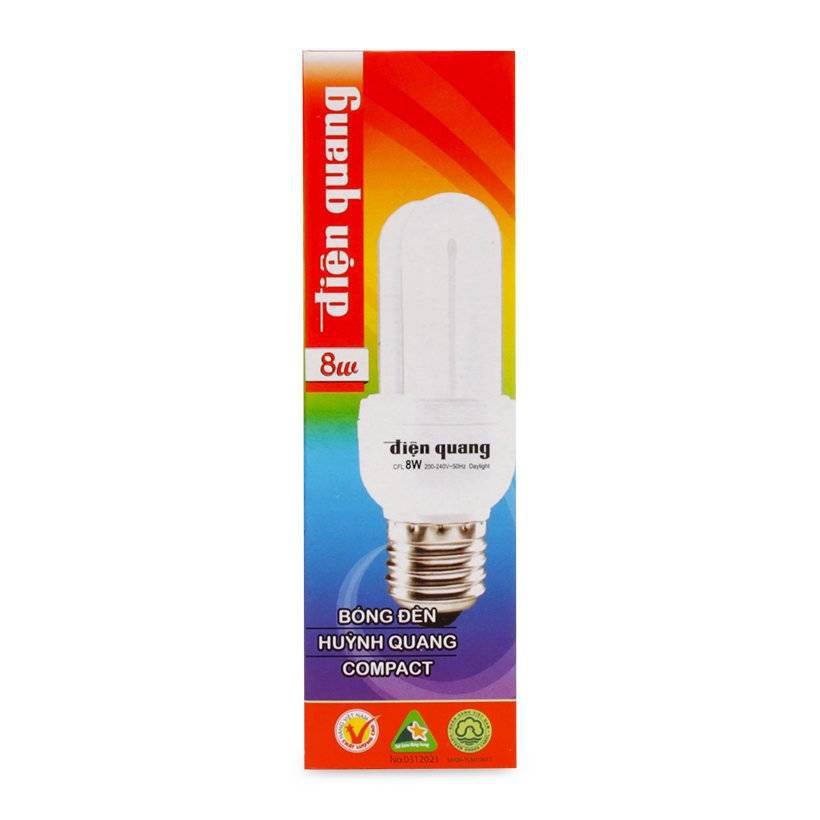 Bóng đèn Compact Điện Quang-CFL-2U-T4-8W-E27 ( Ánh sáng trắng + vàng )