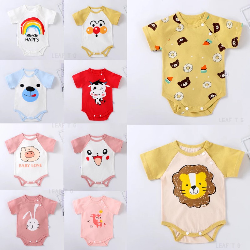 Bộ áo liền quần tay ngắn in họa tiết hoạt hình dễ thương vải cotton dành cho em bé sơ sinh từ 0-18 tháng tuổi