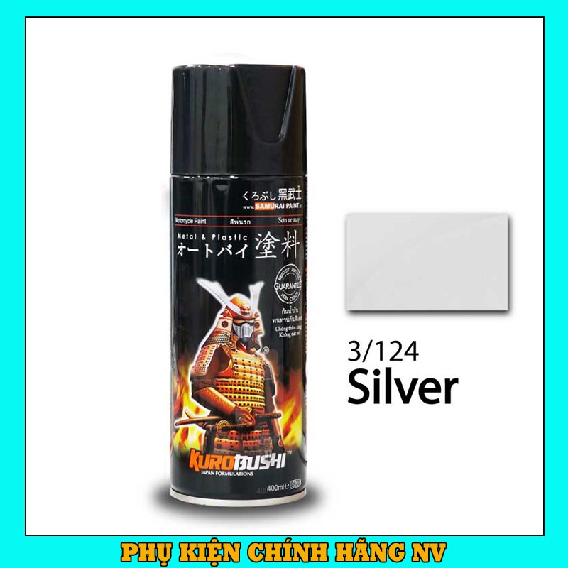 Sơn Samurai màu bạc 3/124 chính hãng, sơn xịt dàn áo xe máy chịu nhiệt, chống nứt nẻ, kháng xăng