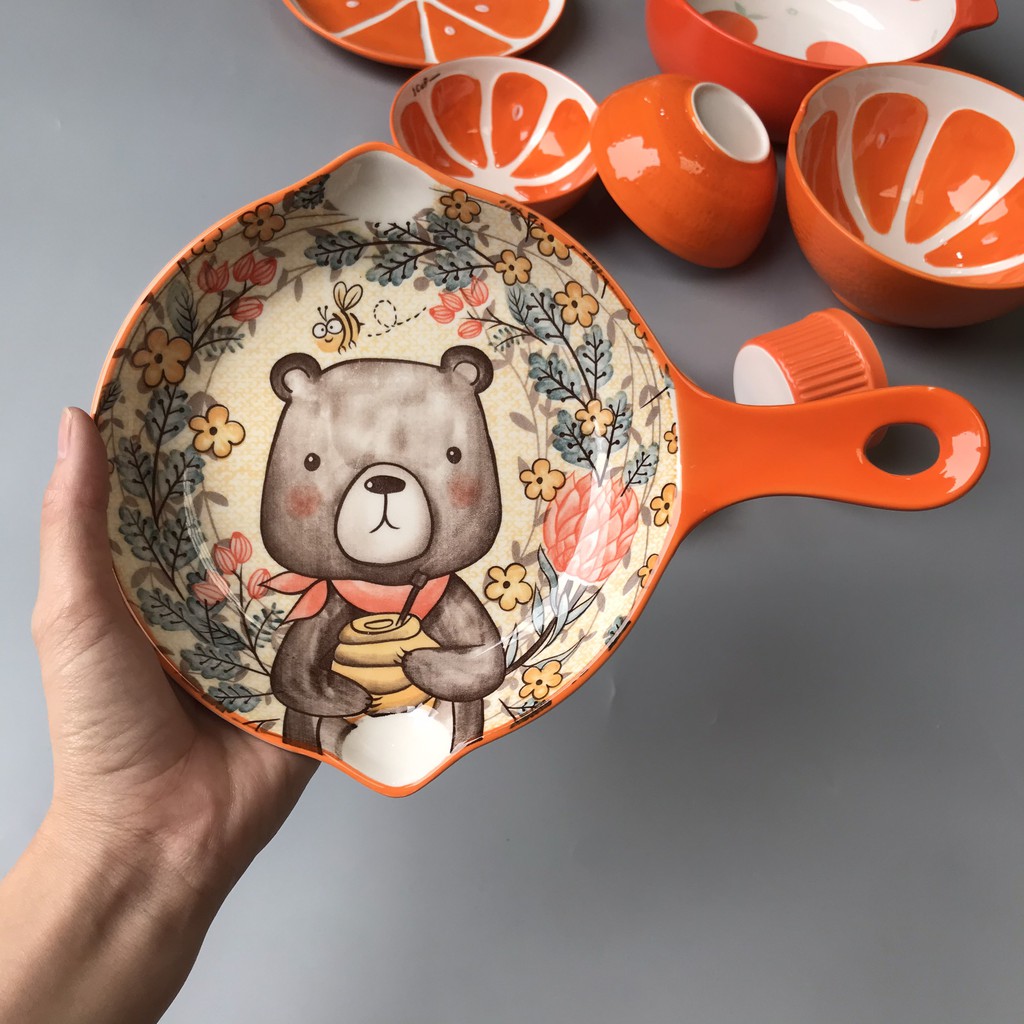 Bát Sứ Bát Ăn Cơm Bộ Bát Đĩa Decor Bộ Chén Dĩa Sứ Mầu Cam Dễ Thương Cute Cao Cấp S14