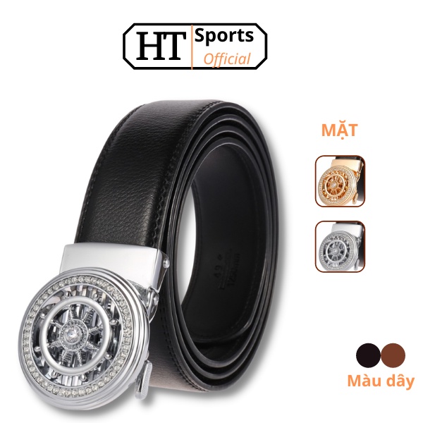 Thắt lưng da nam HT Sports mặt xoay đính đá sang trọng, khóa xoay tự động thông minh TLMX