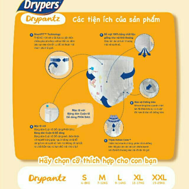 Tã quần Drypers Drypantz sz M60