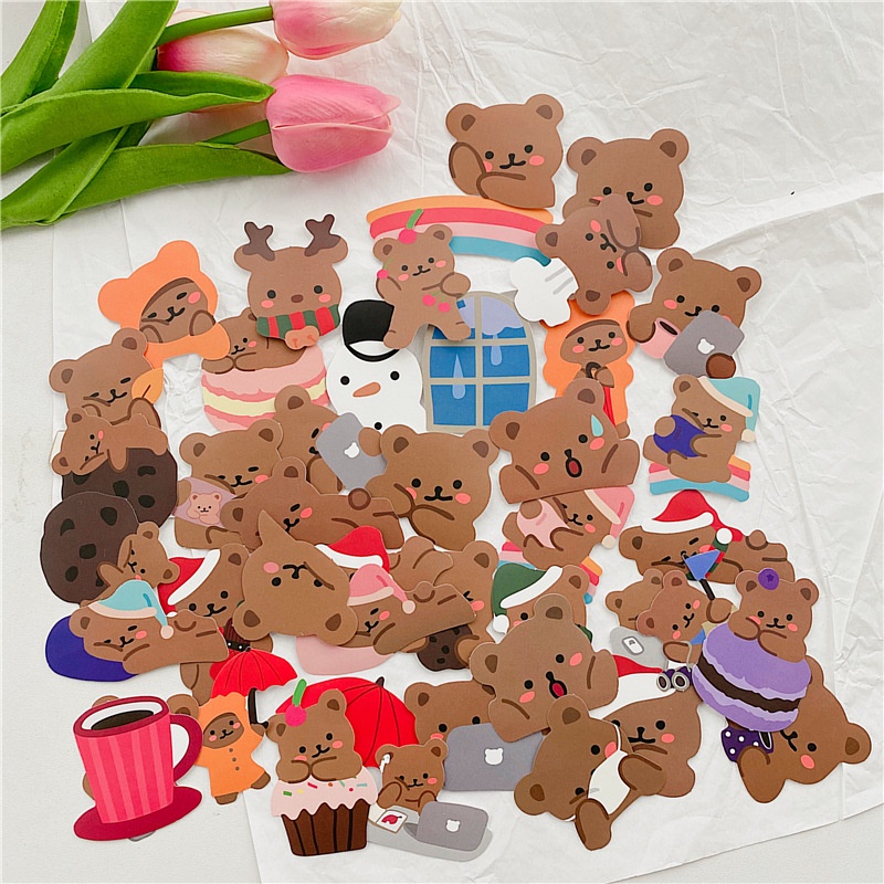 Bộ 60 Miếng Dán Trang Trí Viền Bánh Kem Hình Gấu Dễ Thương